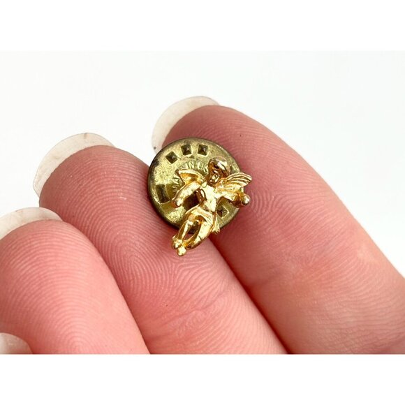 Teeny Tiny Cherub Gold T Angel Figural Vintage Religious | Catholic Lapel Pin - Picture 4 of 8
